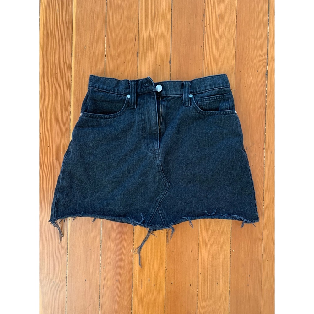 Madewell black denim mini skirt with frayed hem, size 27